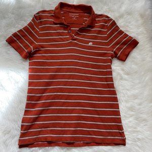BR Factory Men's textured Polo Orange with white/green horizontal stripes Medium